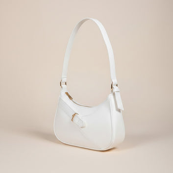 Sleek White Handbag with Gold Accent 0030