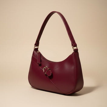Elegant Burgundy Handbag with Gold Buckle 0028