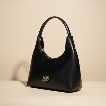 Elegant Black Leather Handbag with Gold Accents 0047