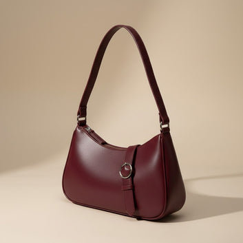Chic Burgundy Handbag with Stylish Ring 0025