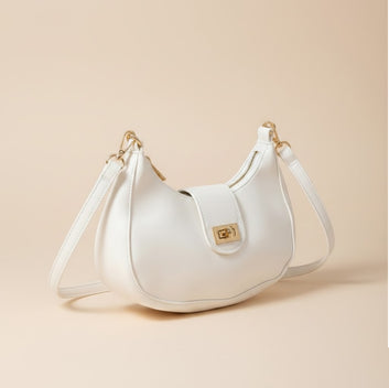 Chic White Crossbody Handbag with Gold Accents 0048