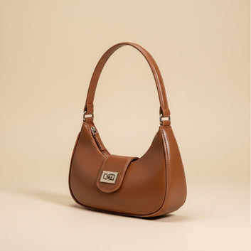 Chic Tan Leather Handbag with Silver Hardware 0046