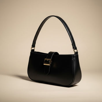Chic Black Handbag with Elegant Gold Buckle 0019