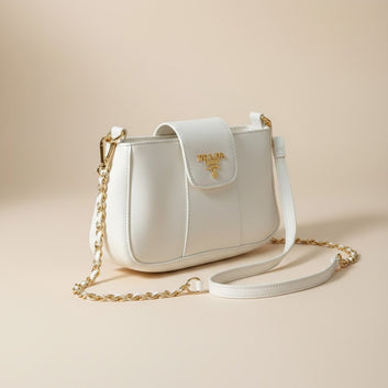 Chic White Prada Crossbody with Gold Accents 0042