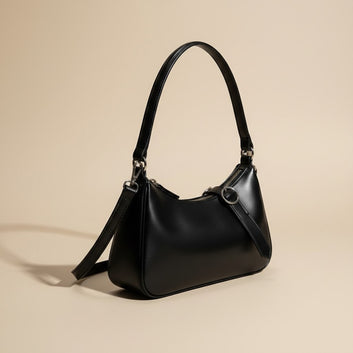 Sleek Black Handbag with Stylish Buckle 0018
