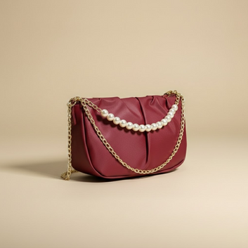 Glamorous Red Pearl-Chain Evening Clutch 0085