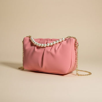 Chic Pink Pearl-Detail Evening Clutch 0082