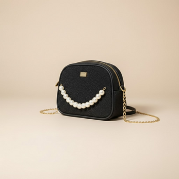 Chic Black Pearl-Detail Evening Clutch 0080