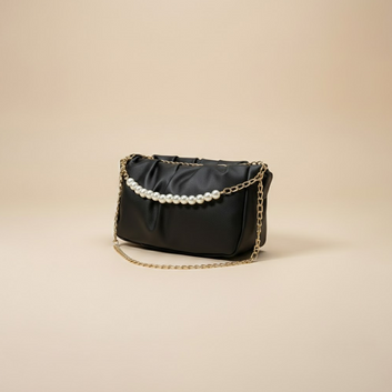 Chic Black Pearl-Accented Clutch 0064