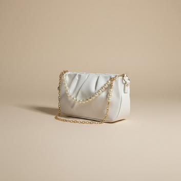 Chic White Pearl-Accented Clutch 0063