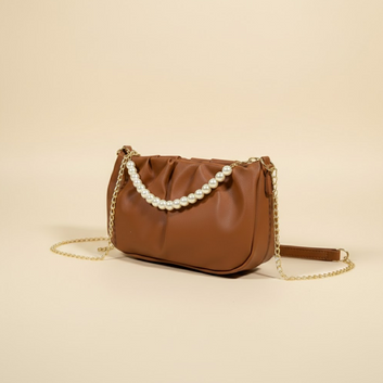 Elegant Brown with Pearl Detailing Clutch