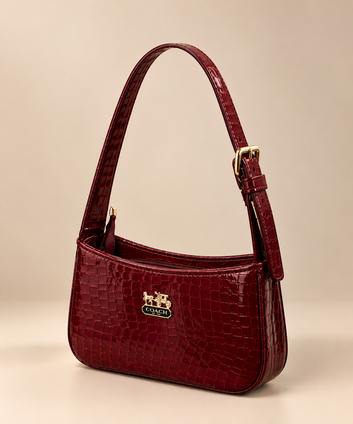 C-C Crocodile Embossed Handbag With Cherry Charm