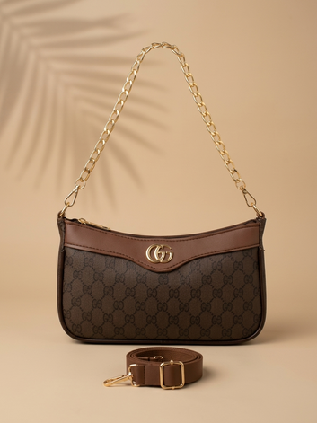 Classic  Gucci Monogram Shoulder Bag with Gold Chain & Long Straps 0099
